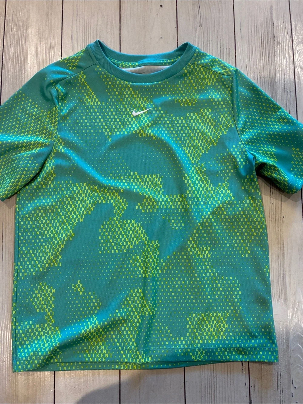 Nike Teal and Neon Green Kids' Short-Sleeve Athletic Tee